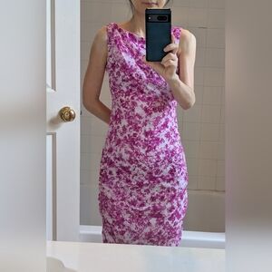 NWOT Ann Taylor Dress Magenta Purple Floral Sleeveless Ruched Sheath Size 00P